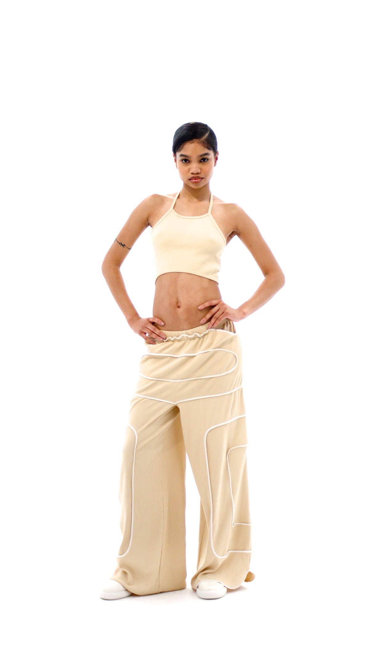 Logo Rib Pant - Cream - Pants & Shorts