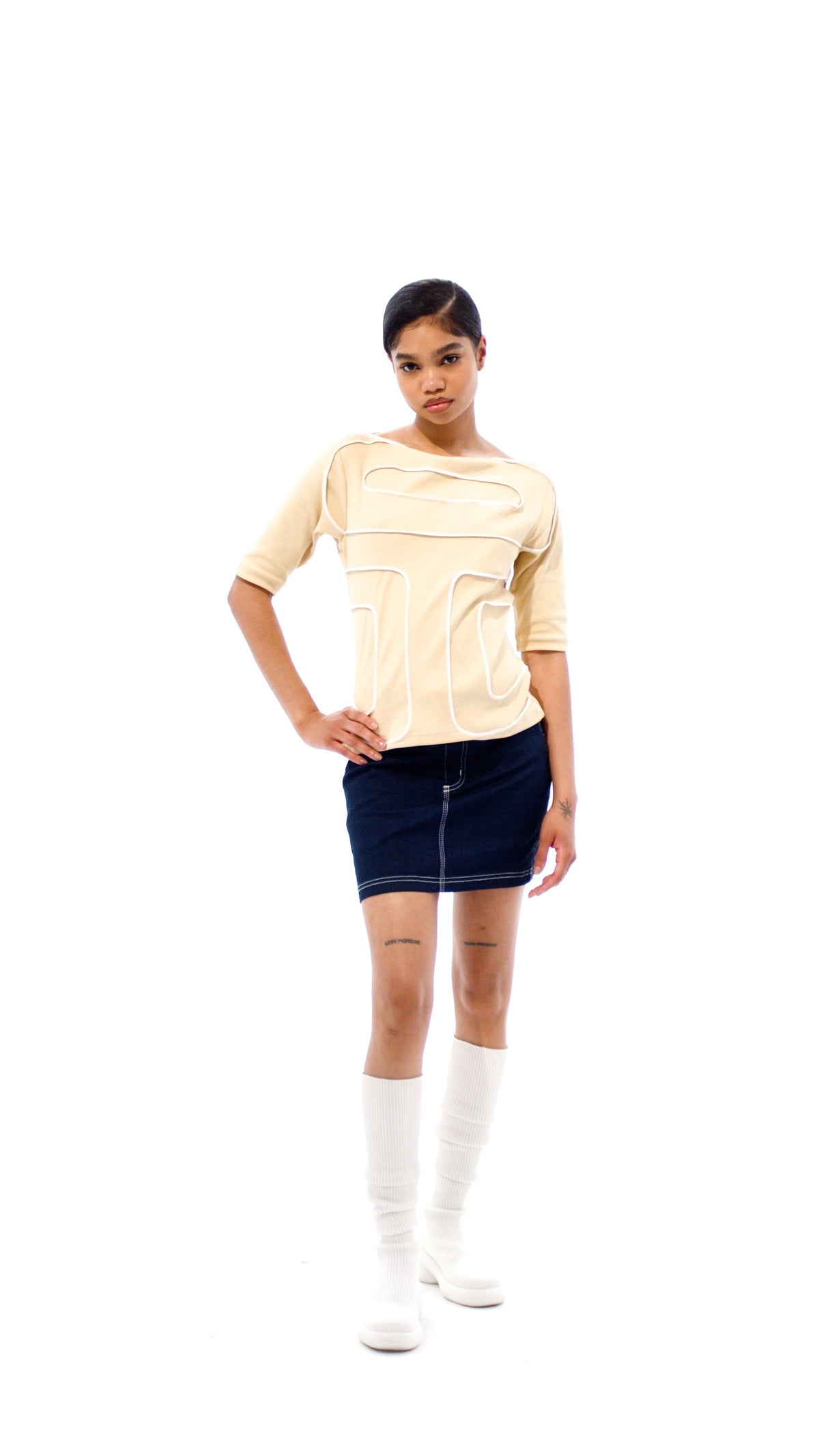 Logo Rib Boatneck - Cream - Tops & T-Shirts