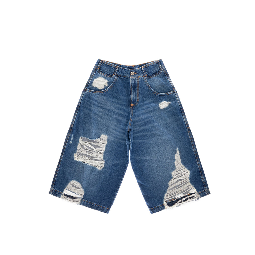 Baggy Jean Short - Distressed Blue - Pants & Shorts