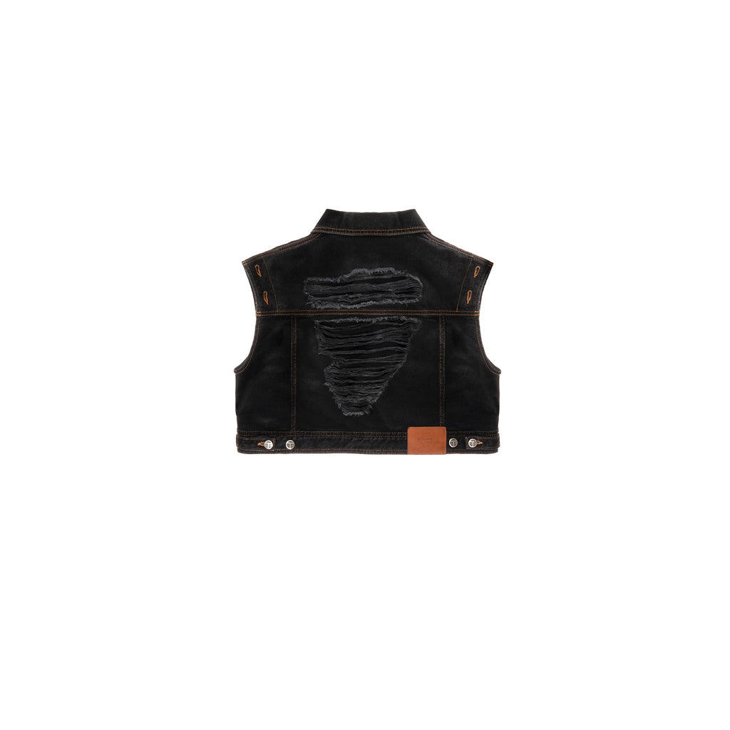 Cropped Detachable Jean Jacket - Distressed Black - Jackets & Outerwear