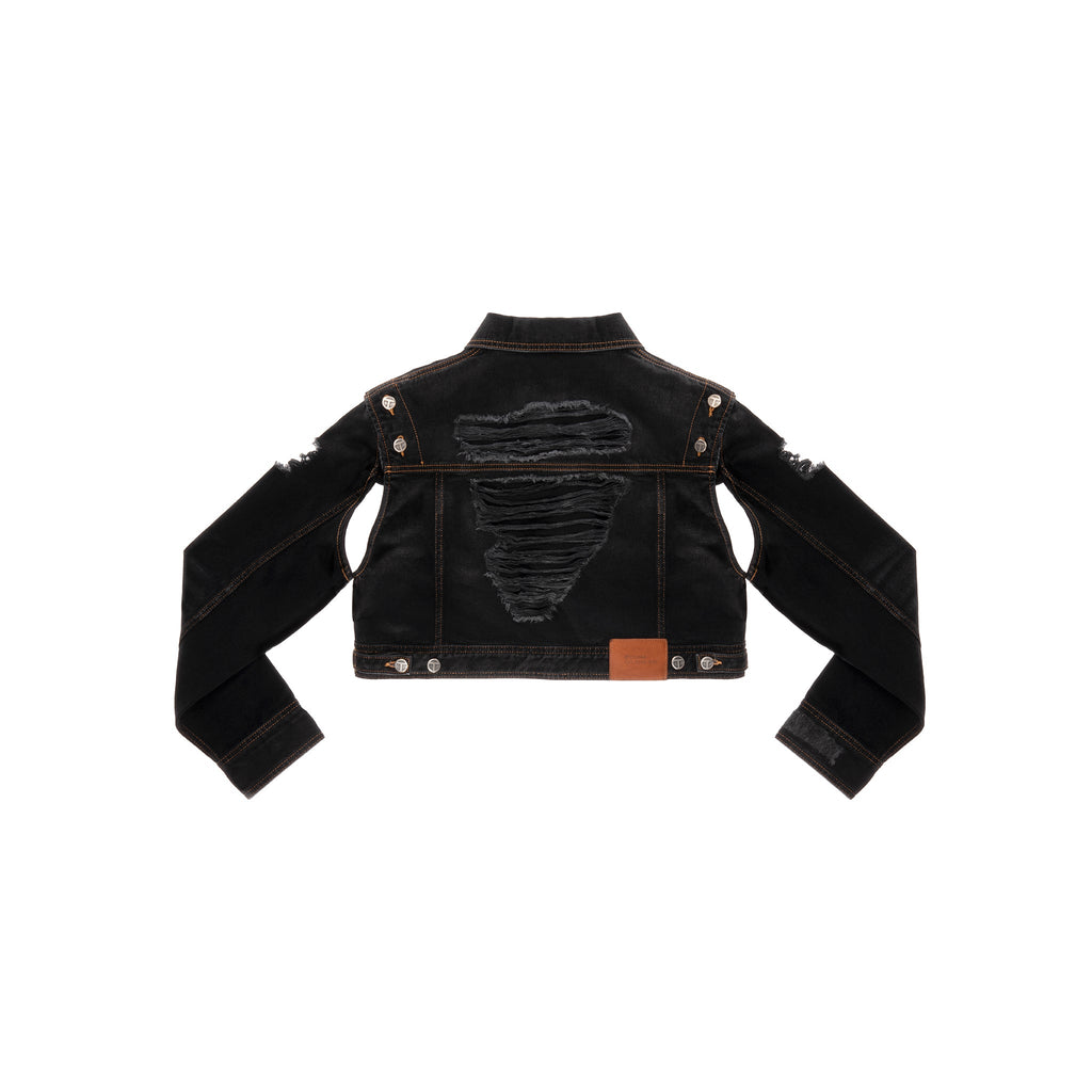 Cropped Detachable Jean Jacket - Distressed Black - Jackets & Outerwear