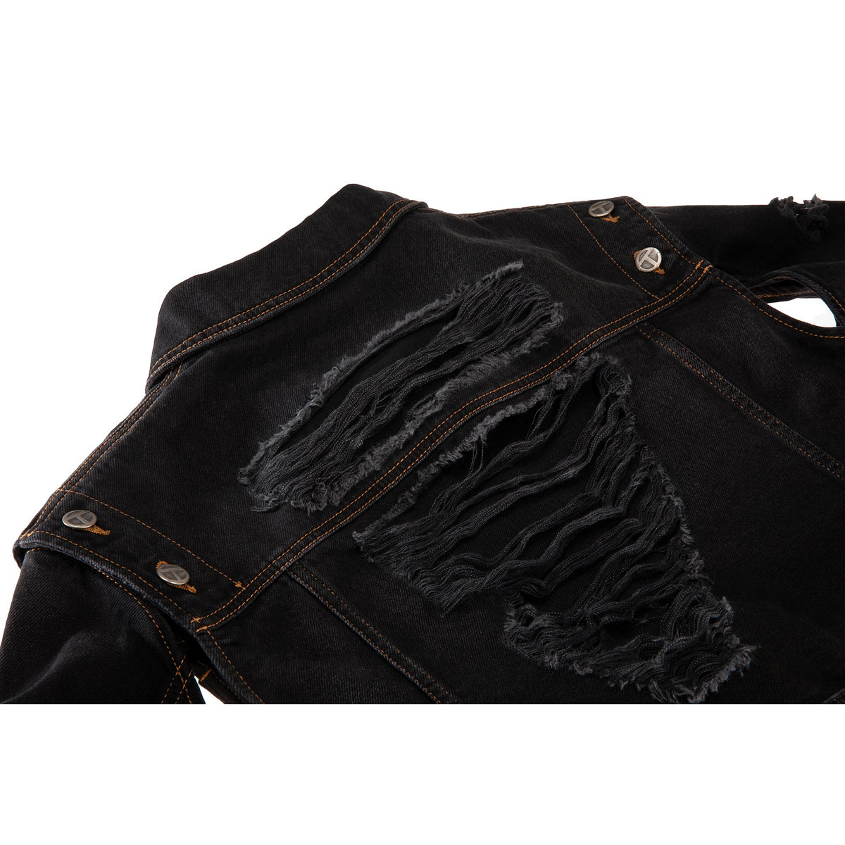 Cropped Detachable Jean Jacket - Distressed Black - Jackets & Outerwear