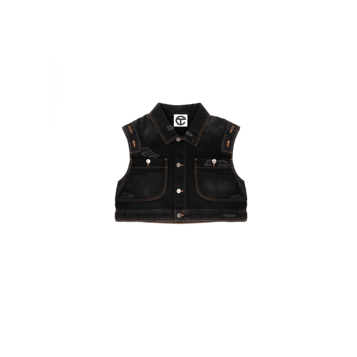 Cropped Detachable Jean Jacket - Distressed Black - Jackets & Outerwear