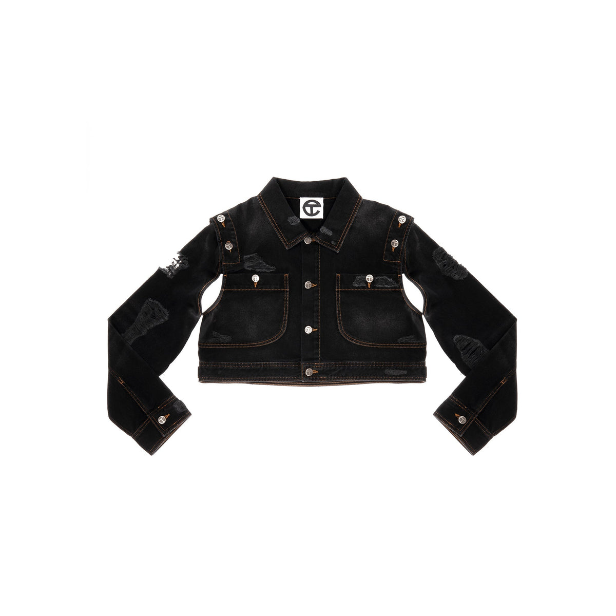 Cropped Detachable Jean Jacket - Distressed Black - Jackets & Outerwear
