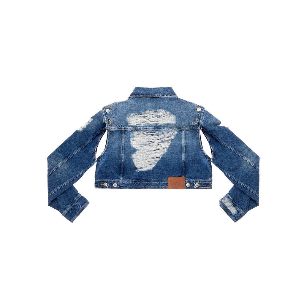 Cropped Detachable Jean Jacket - Distressed Blue - Jackets & Outerwear