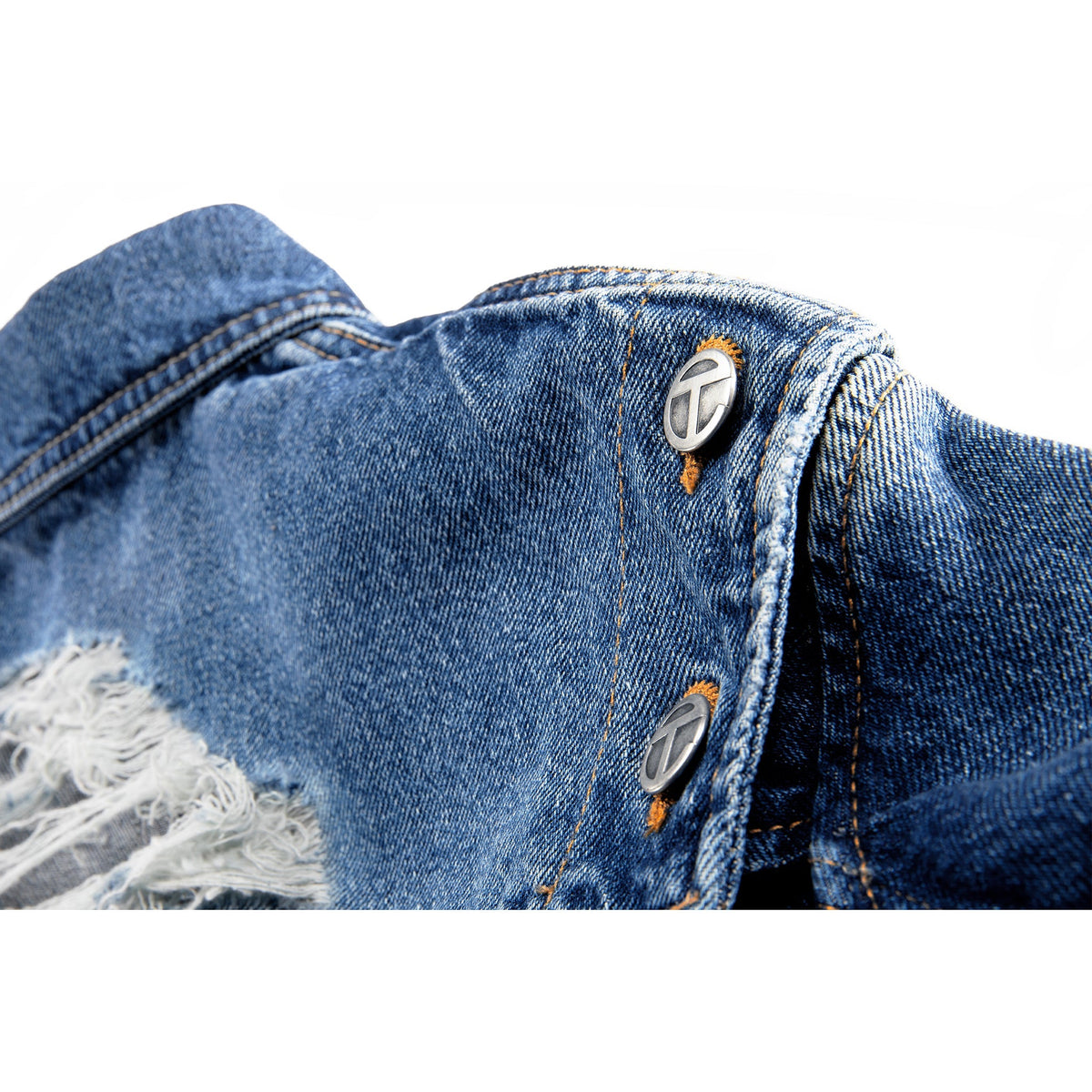 Cropped Detachable Jean Jacket - Distressed Blue - Jackets & Outerwear