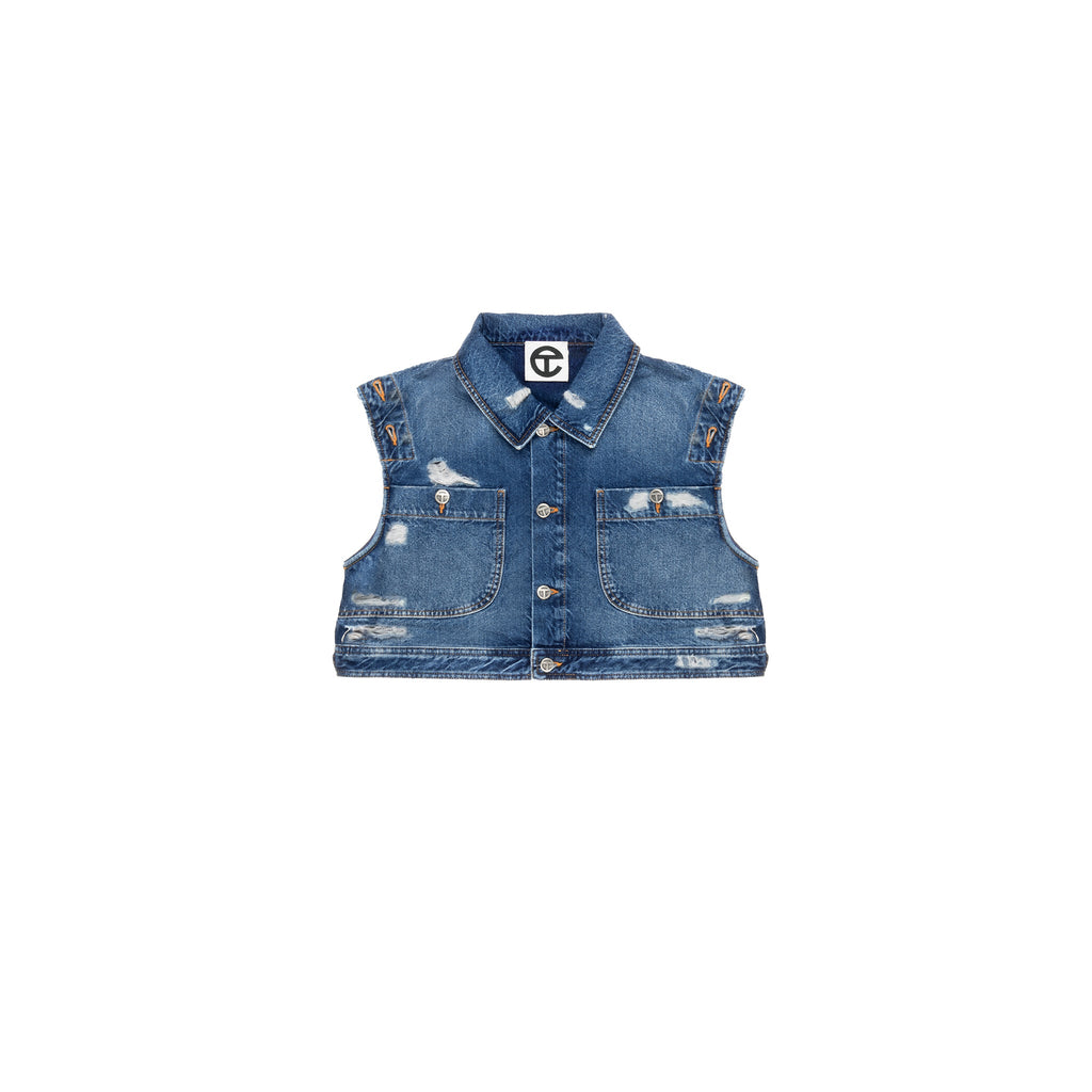 Cropped Detachable Jean Jacket - Distressed Blue - Jackets & Outerwear