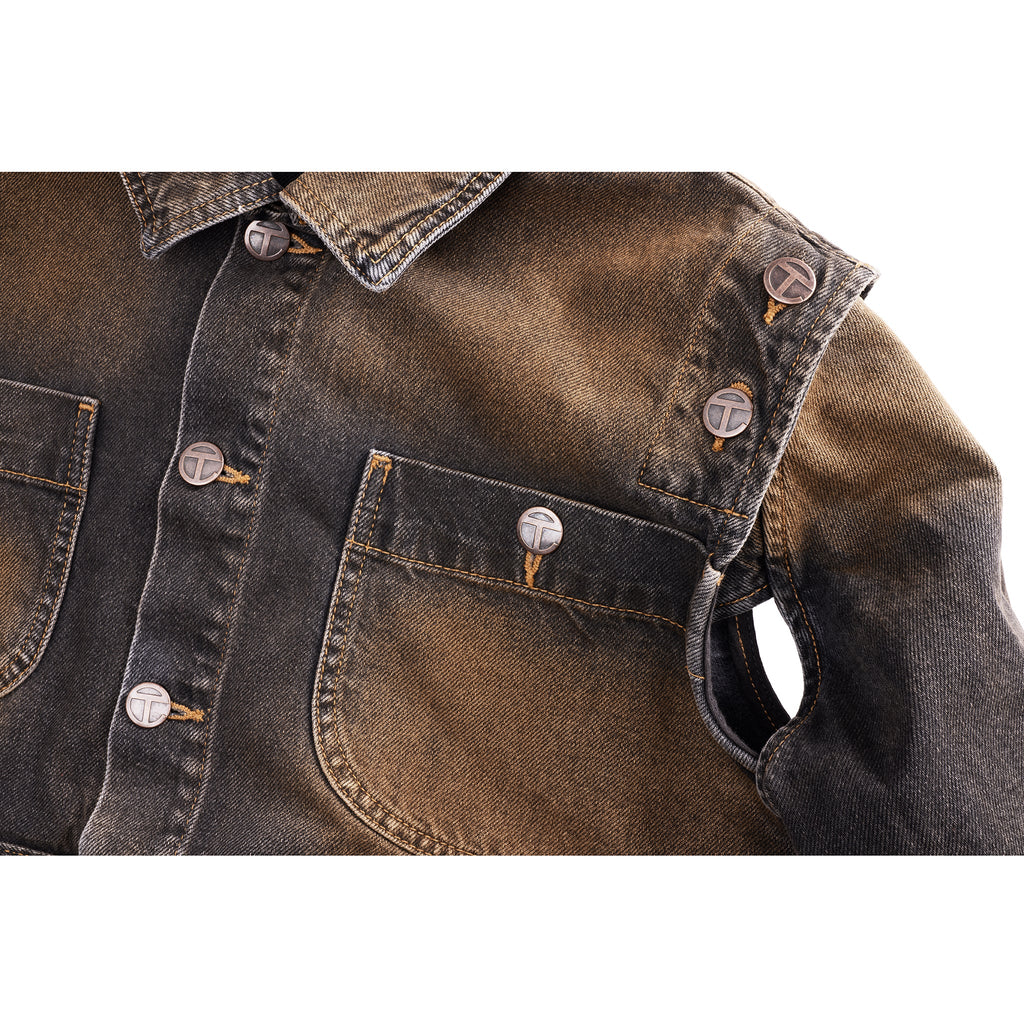 Dirty Cropped Detachable Jean Jacket - Black - Jackets & Outerwear