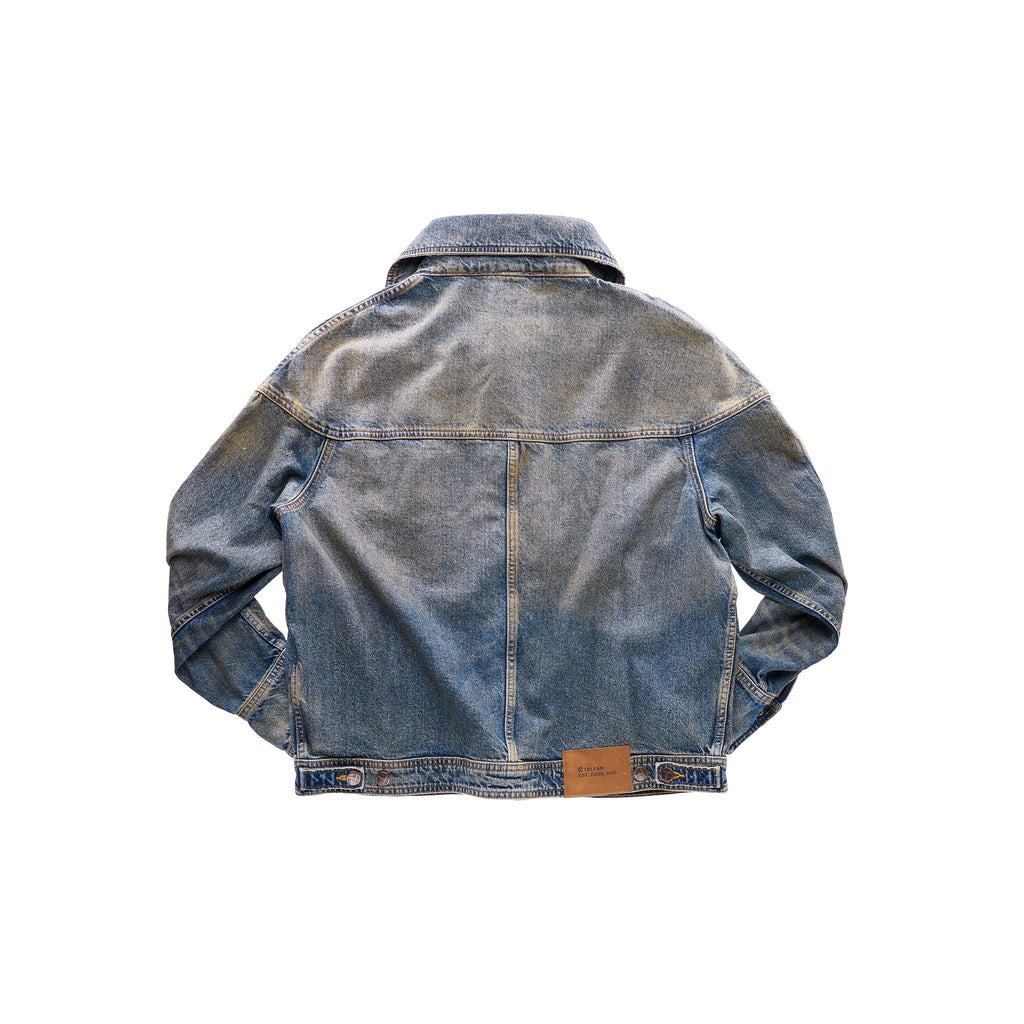 Dirty High Collar Jean Jacket - Blue - Jackets & Outerwear