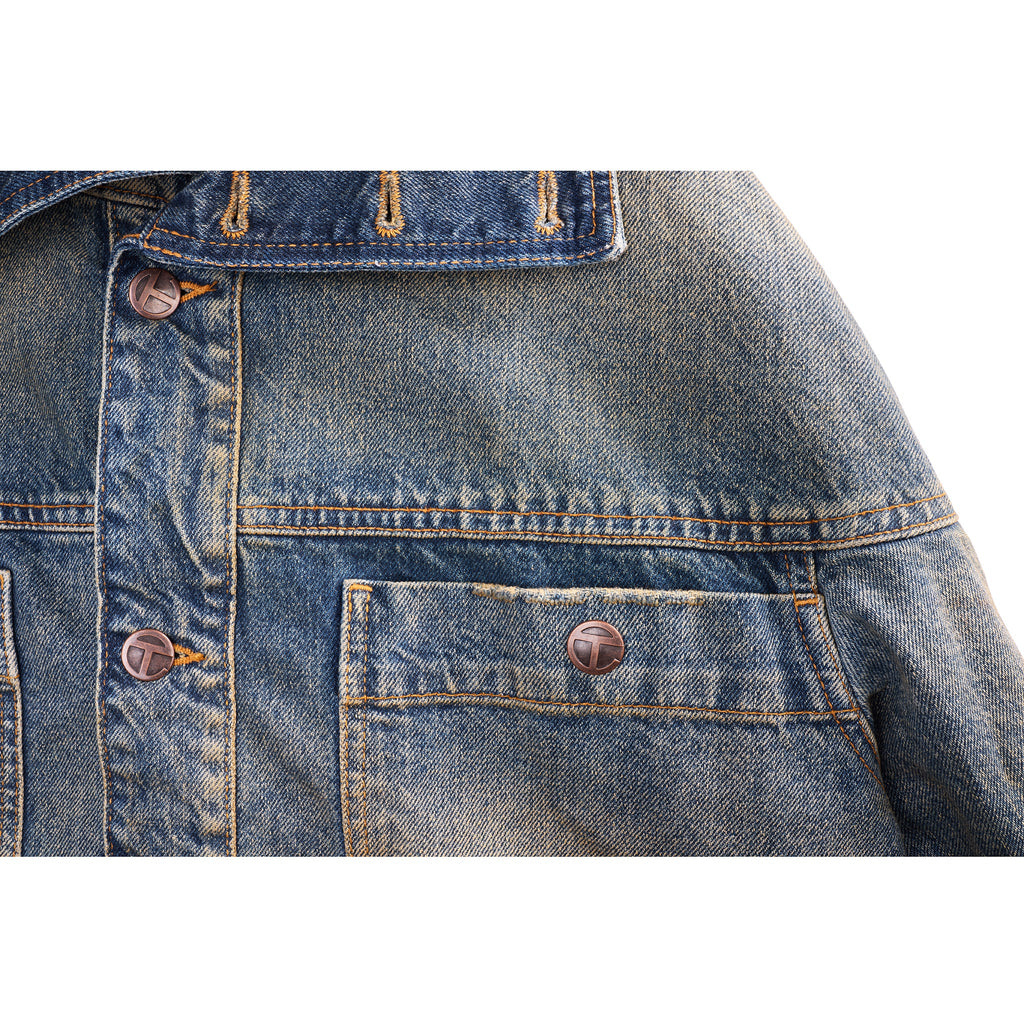 Dirty High Collar Jean Jacket - Blue - Jackets & Outerwear