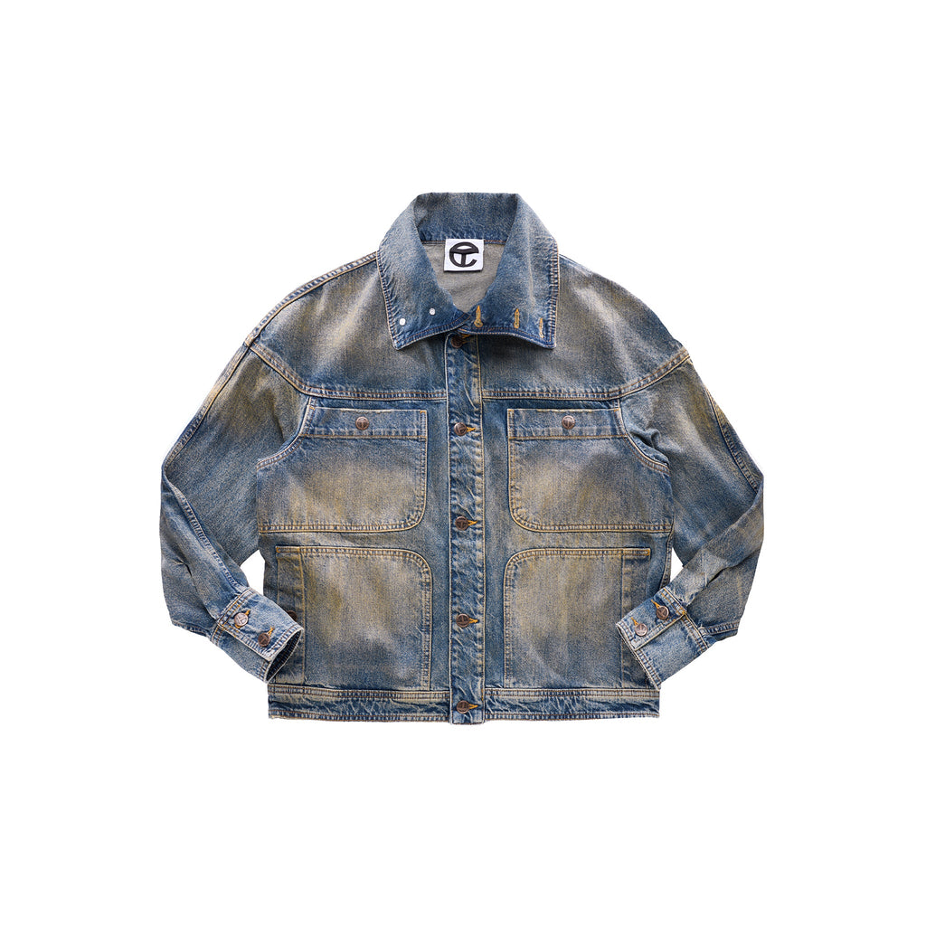 Dirty High Collar Jean Jacket - Blue - Jackets & Outerwear