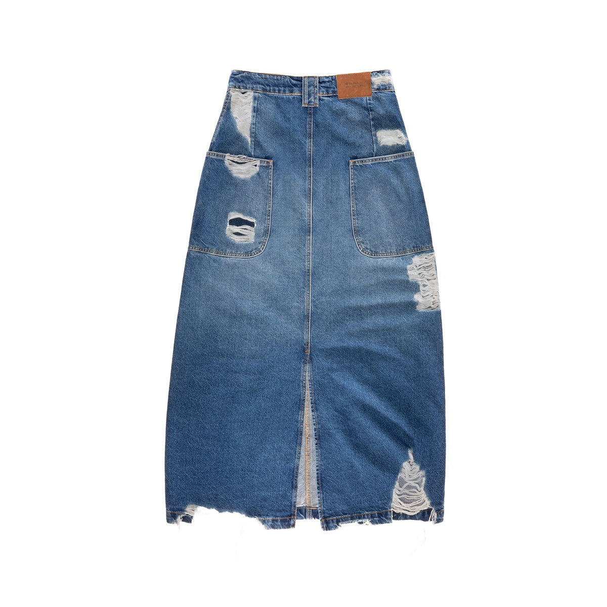 Long Jean Skirt - Distressed Blue - Dresses & Skirts