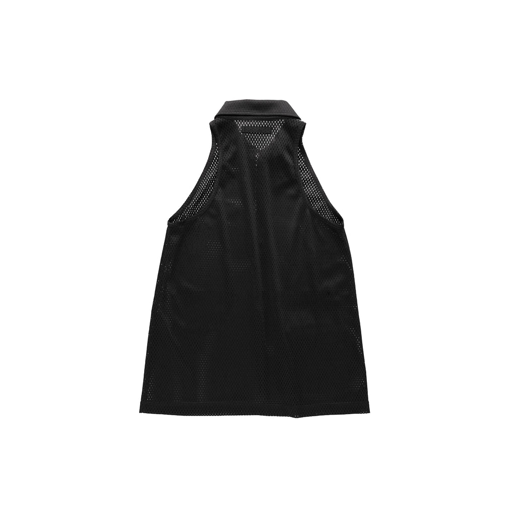 Mesh Sleeveless Polo - Black - Tops & T-Shirts