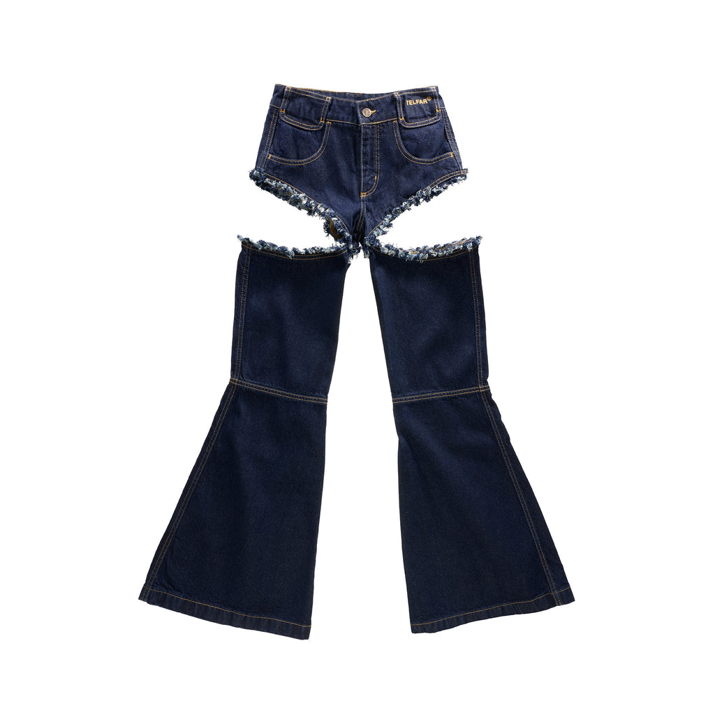 Raw Thigh Hole Bell Bottom Jean - Blue - Pants & Shorts