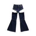 Raw Thigh Hole Bell Bottom Jean - Blue - Pants & Shorts