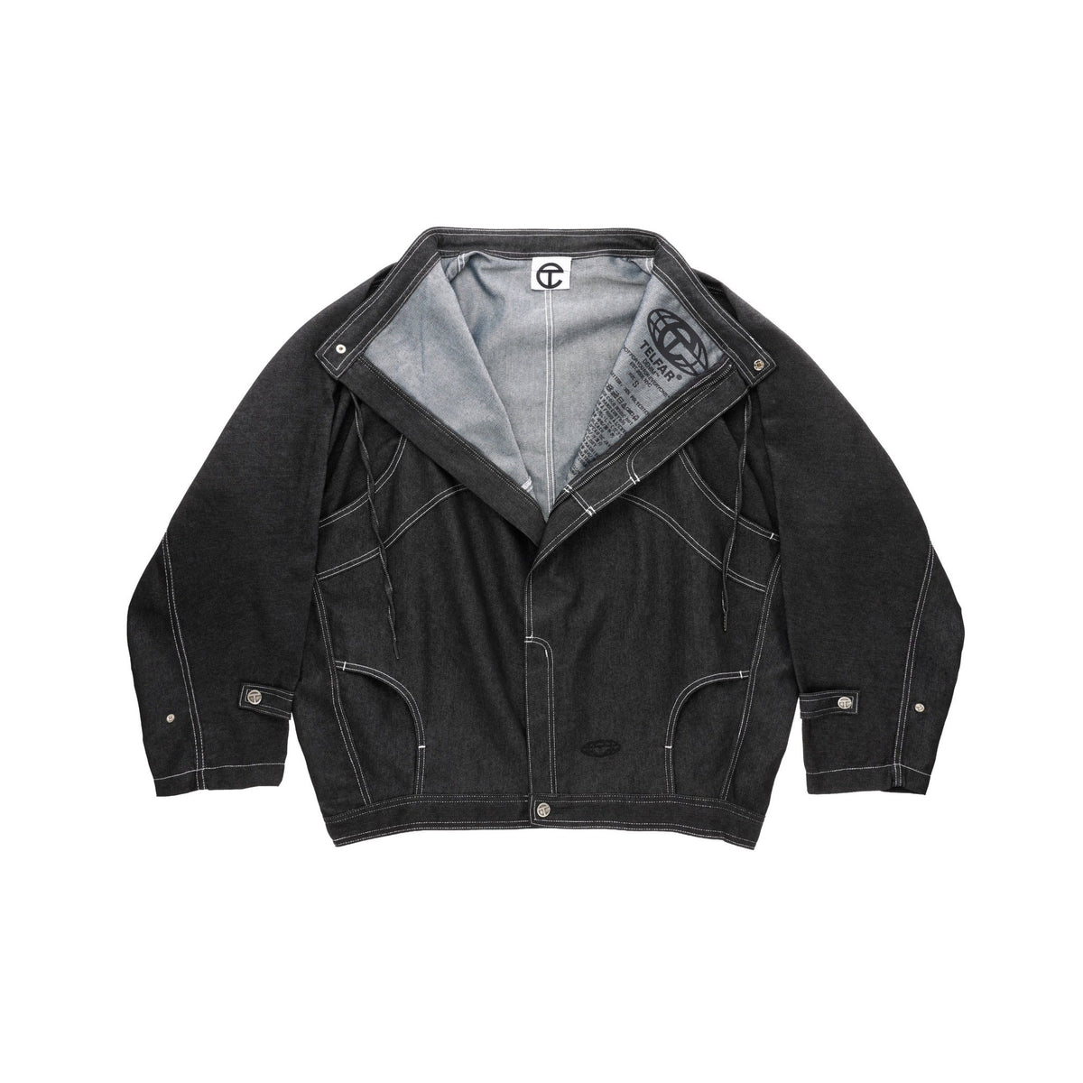 Sharkskin Cowl-Neck Coat - Black - Jackets & Outerwear