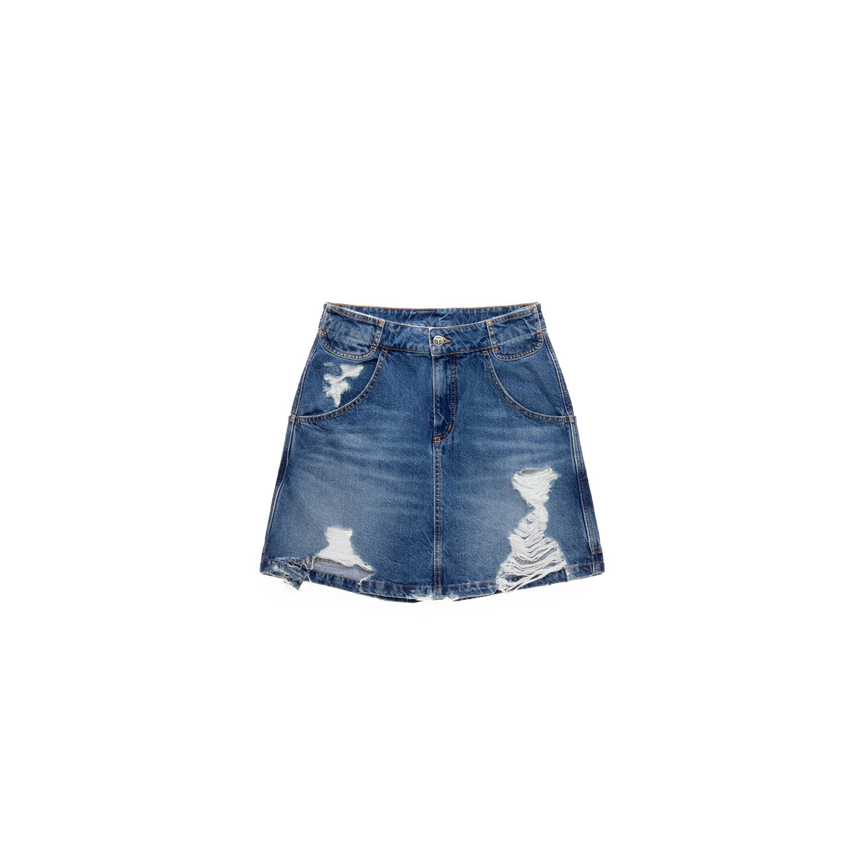 Short Jean Skirt - Distressed Blue - Dresses & Skirts