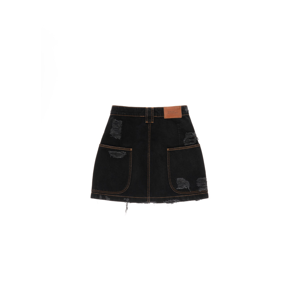 Short Jean Skirt - Distressed Black - Dresses & Skirts