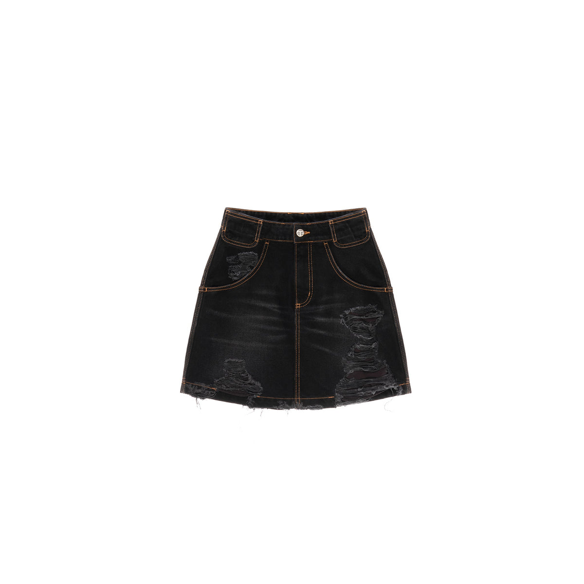 Short Jean Skirt - Distressed Black - Dresses & Skirts