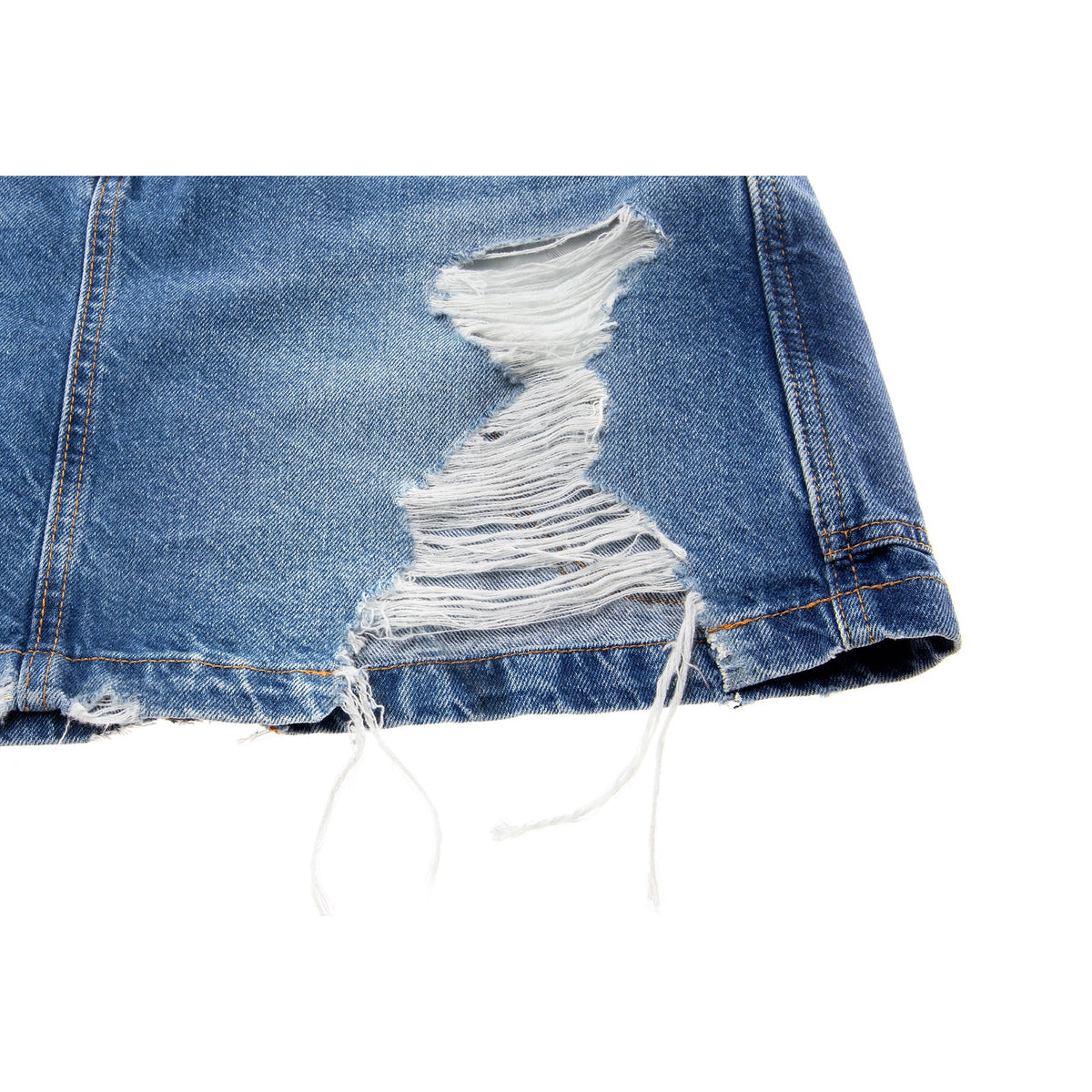 Short Jean Skirt - Distressed Blue - Dresses & Skirts