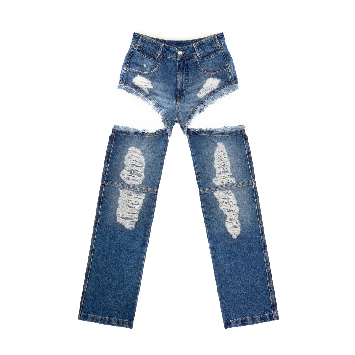 Thigh Hole Jean - Distressed Blue - Pants & Shorts