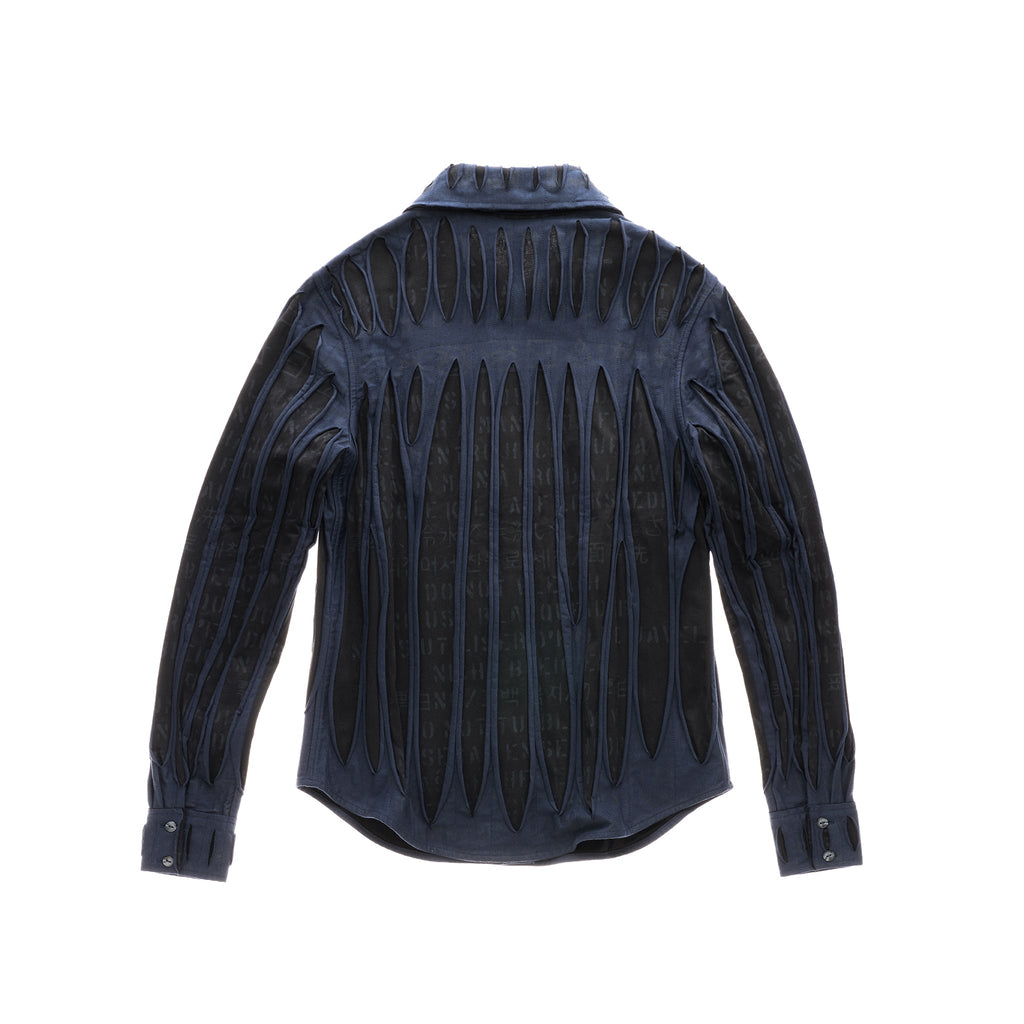Woodgrain High Collar Dress Shirt - Black - Tops & T-Shirts