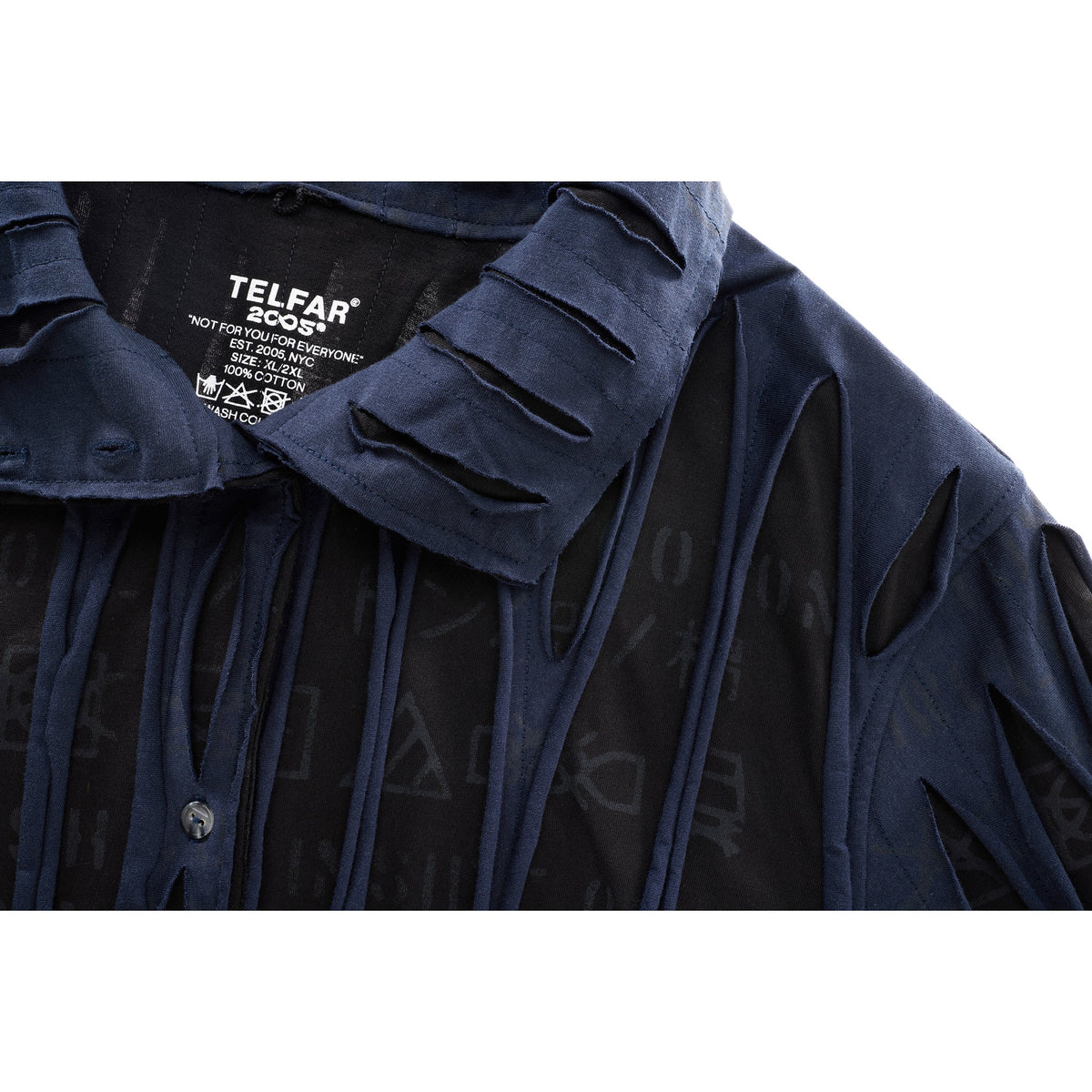 Woodgrain High Collar Dress Shirt - Black - Tops & T-Shirts
