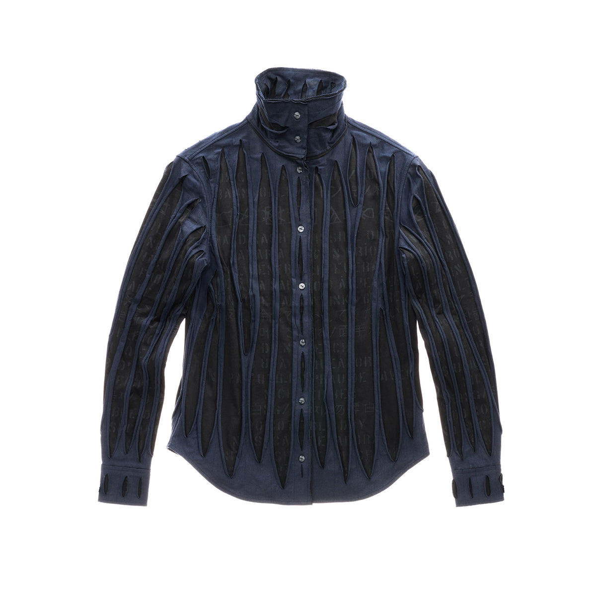 Woodgrain High Collar Dress Shirt - Black - Tops & T-Shirts