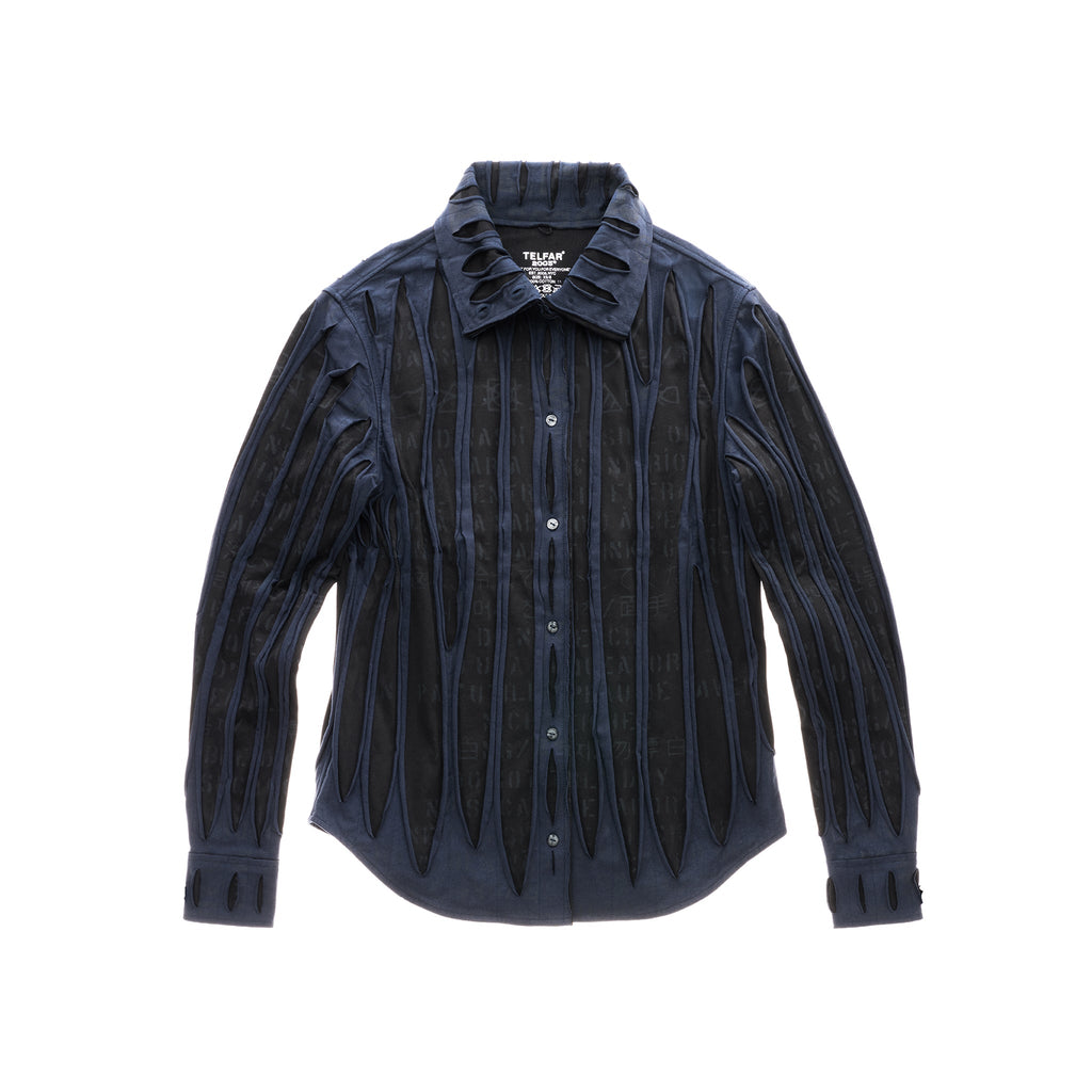Woodgrain High Collar Dress Shirt - Black - Tops & T-Shirts
