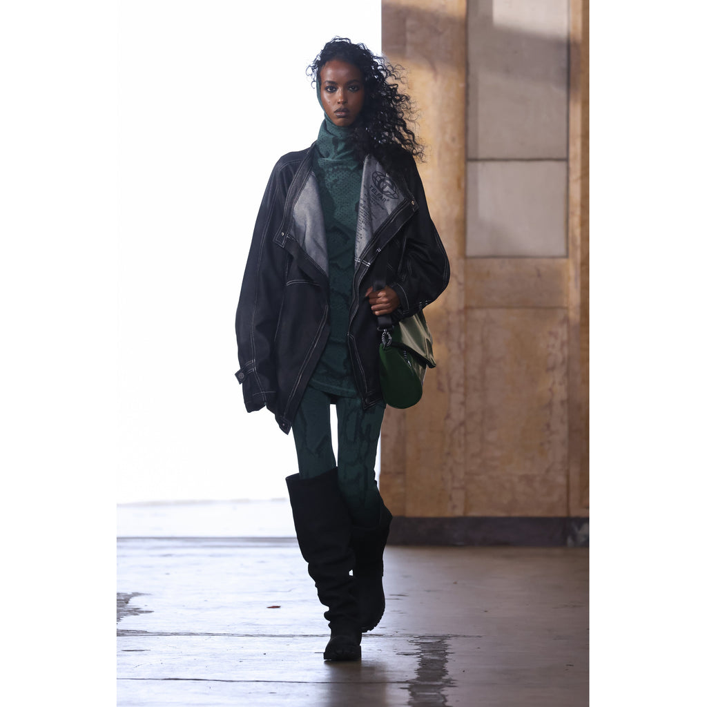 Sharkskin Cowl-Neck Coat - Black - Jackets & Outerwear